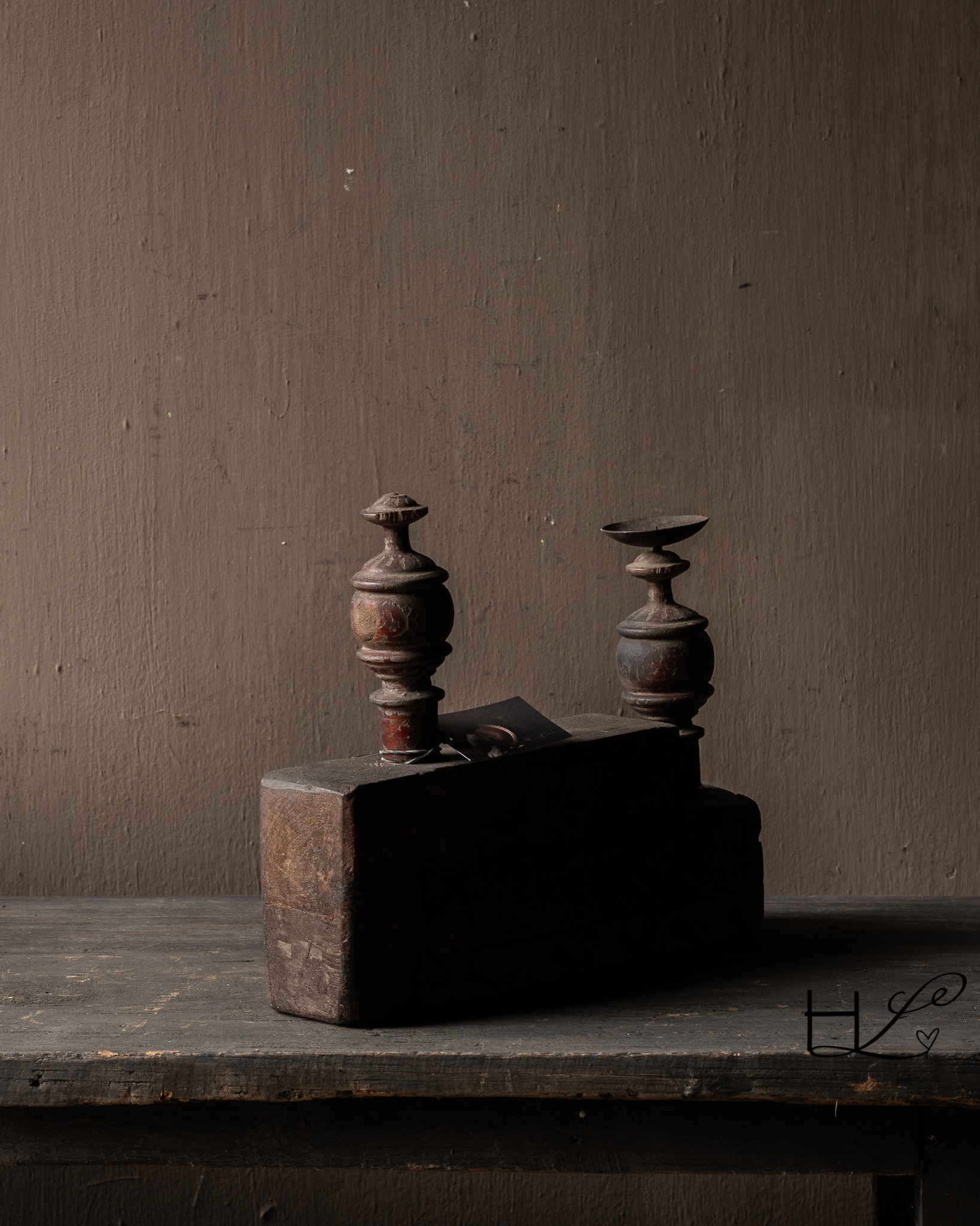 Antiek Houten Ornament Kandelaar | Oud Houten Woonaccessoire | Luksa Home Collection-3