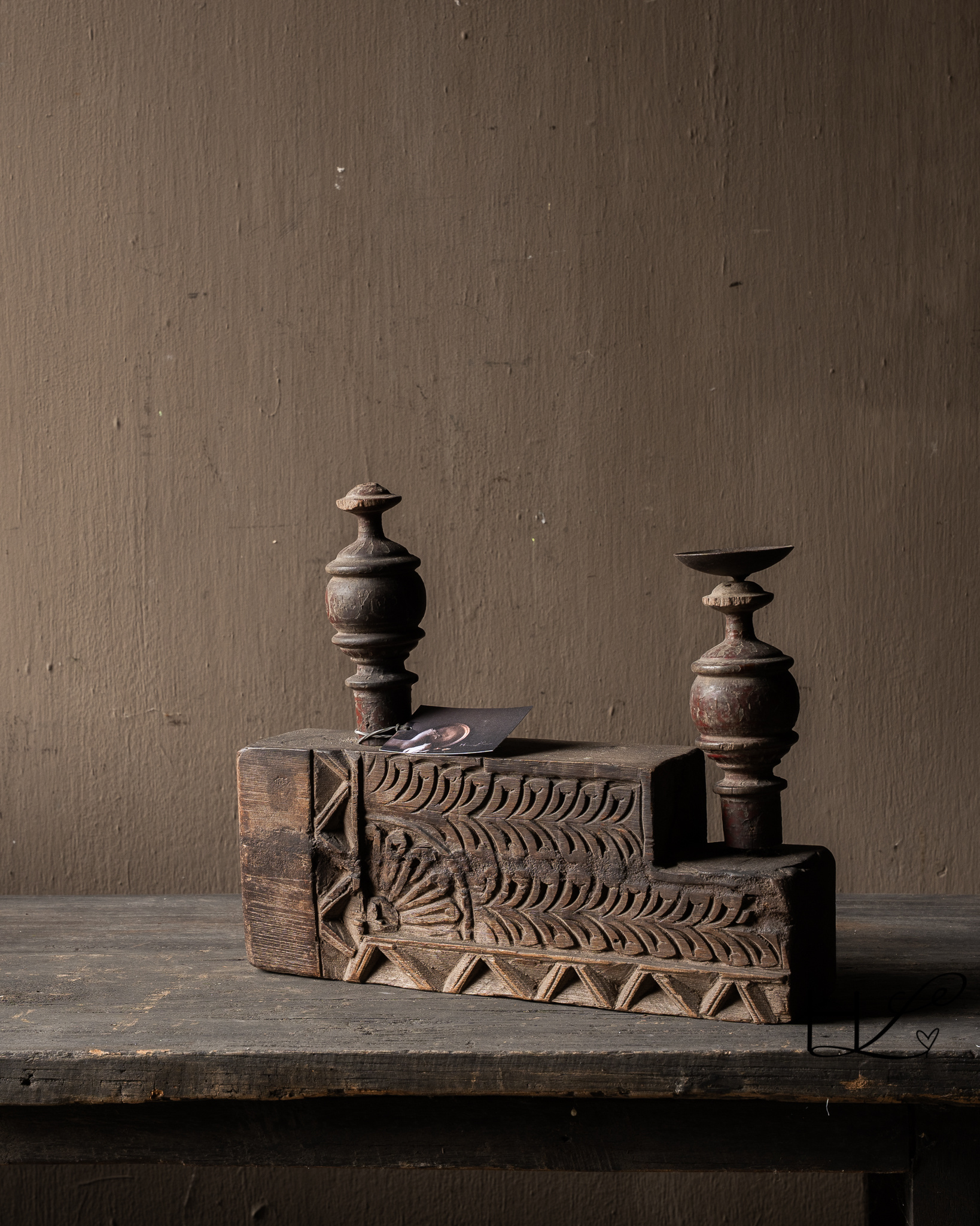 Antiek Houten Ornament Kandelaar | Oud Houten Woonaccessoire | Luksa Home Collection-5
