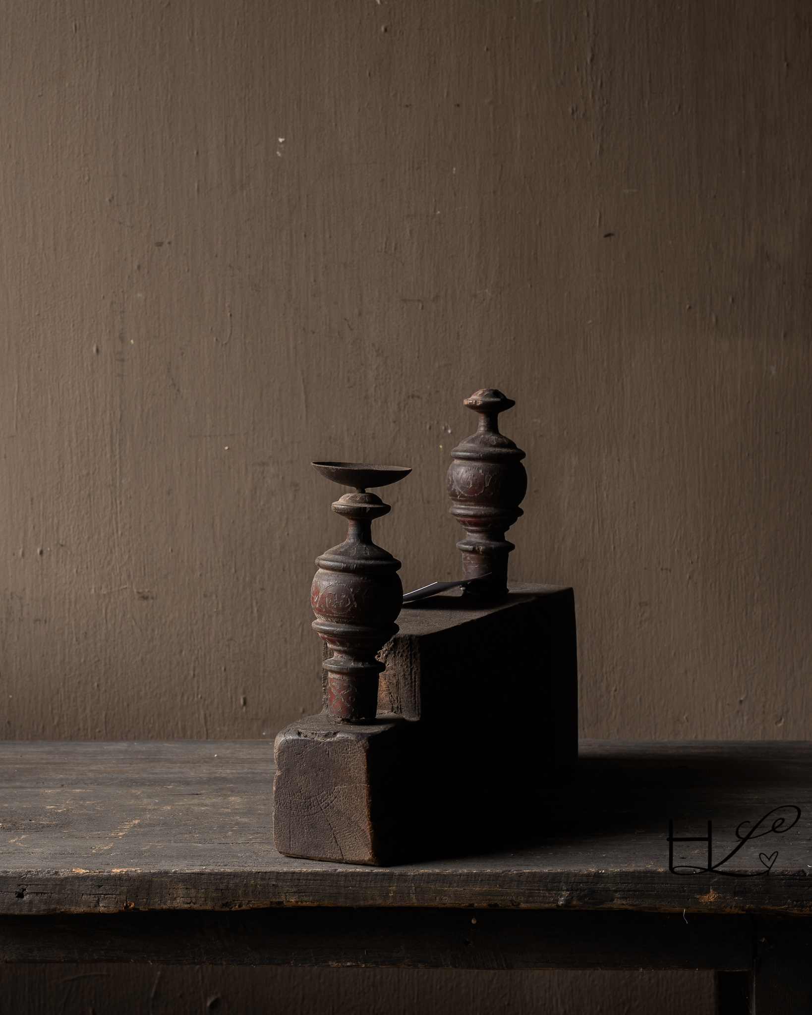 Antiek Houten Ornament Kandelaar | Oud Houten Woonaccessoire | Luksa Home Collection-6