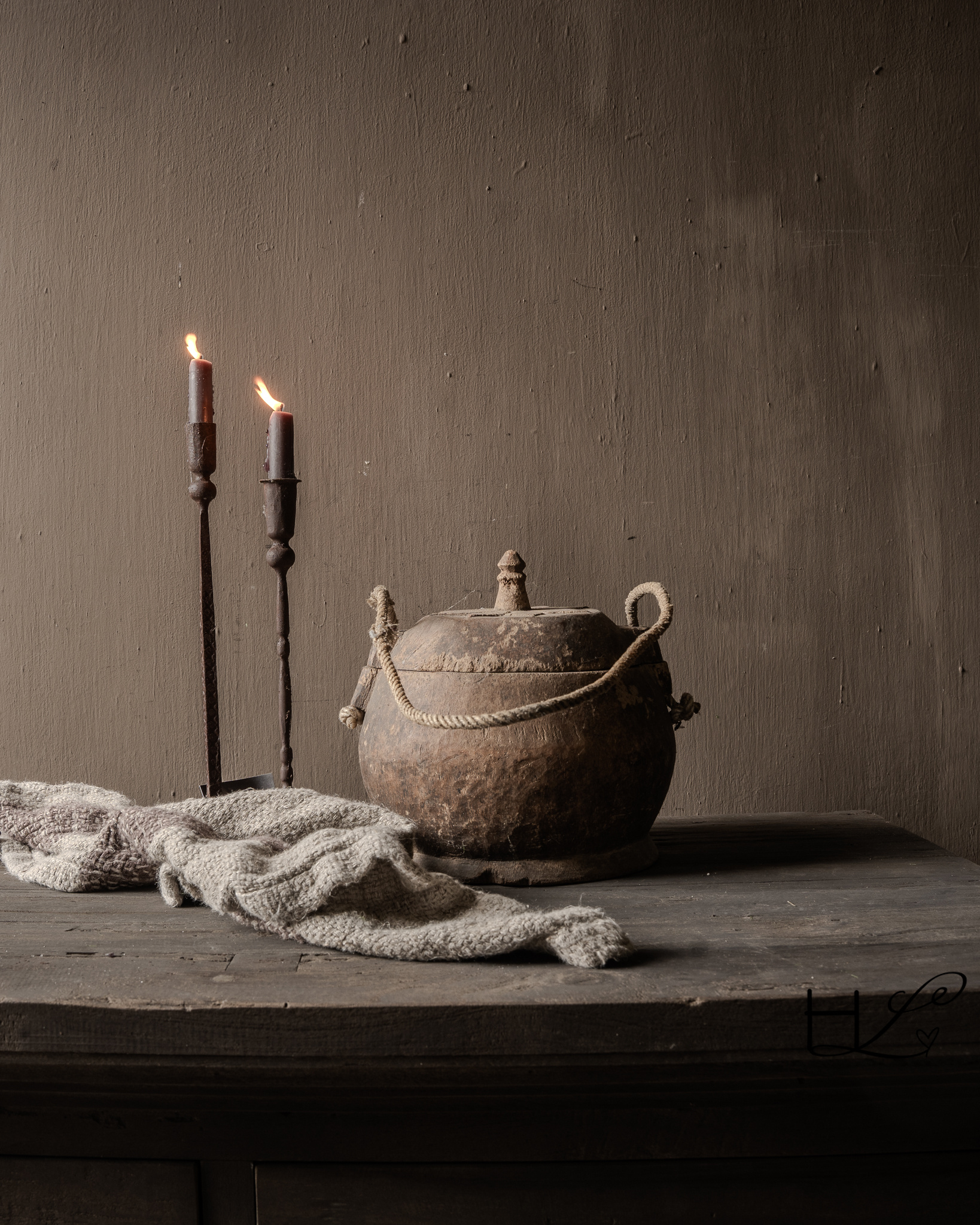 Alter Esstopf mit Deckel und Seilgriff-7