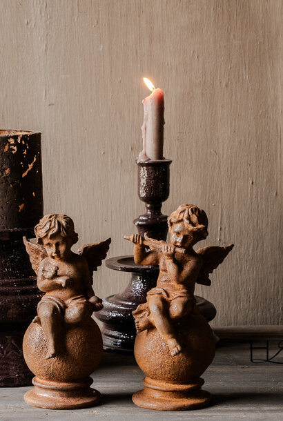 Cast Iron Angel on Sphere – Rust Color