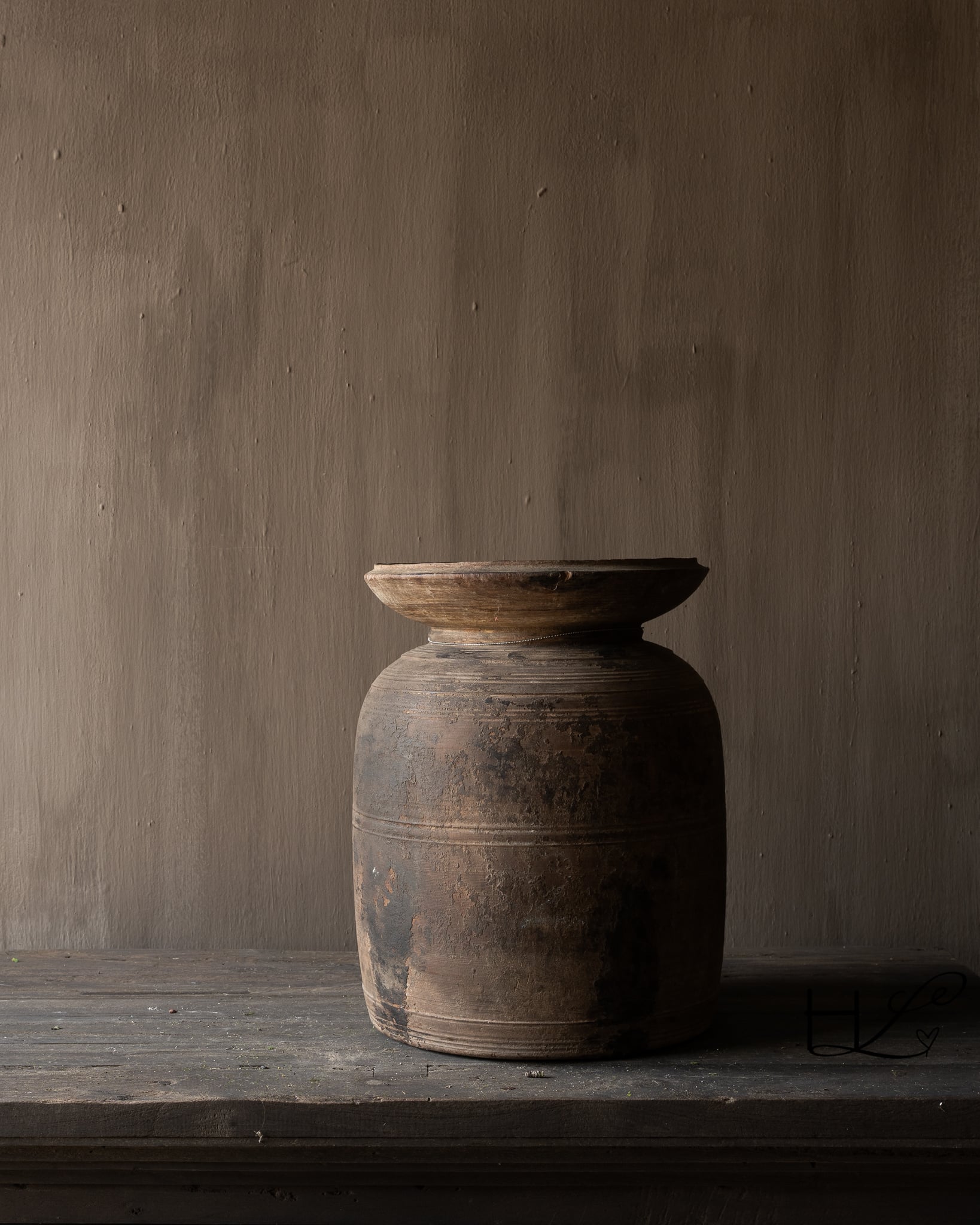 Original Old Wooden Hoffz Nepalese Jug Ø30 x H39 cm-3