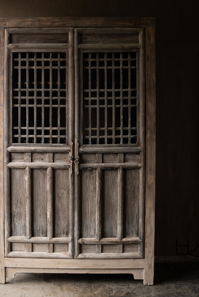Antique wooden cabinet from India with lattice doors – wabi sabi & rustic