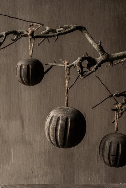 Wooden Decorative Ball with Ribbed Pattern