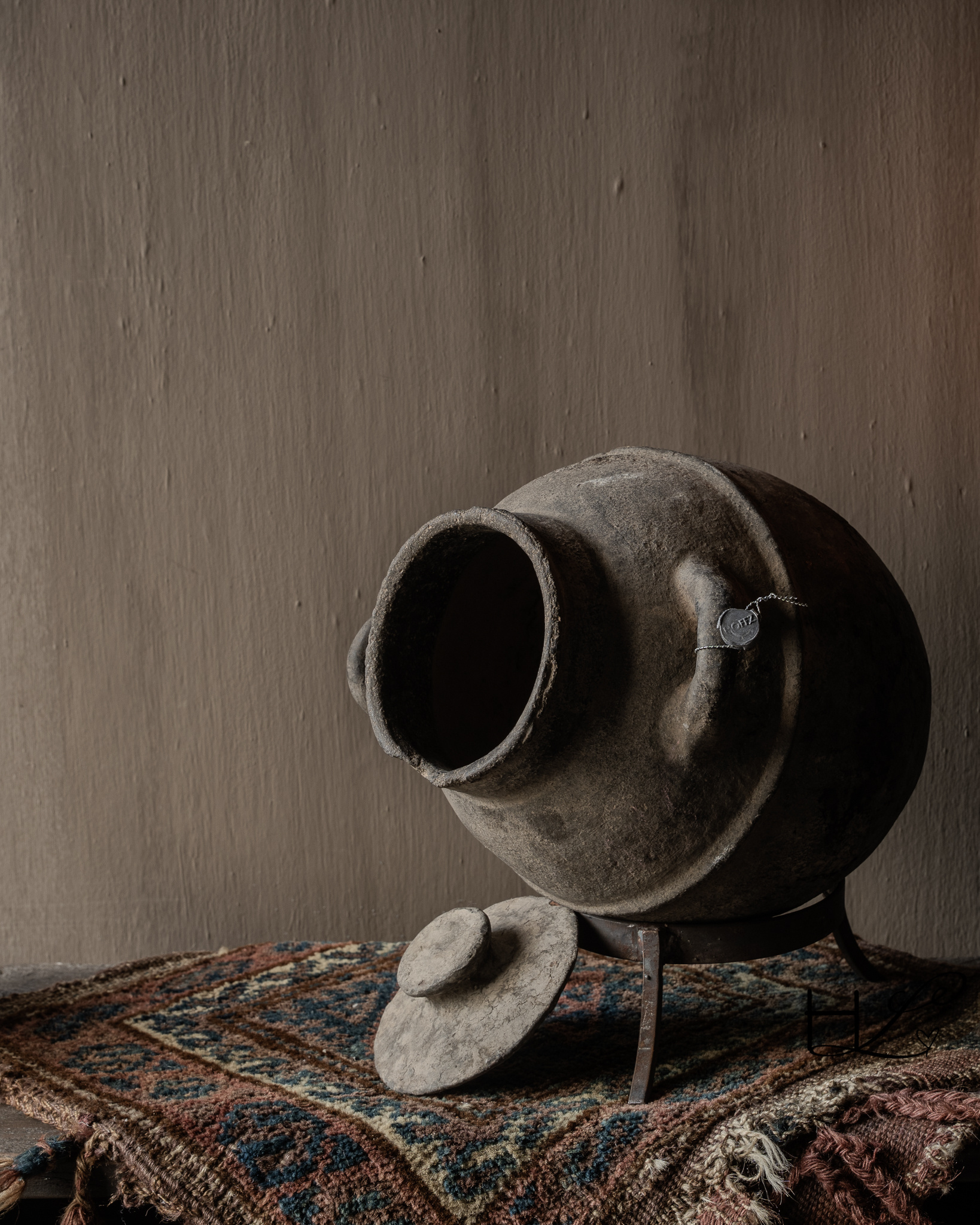 Prachtig Unieke Antieke aardewerk HOFFZ berberpot met deksel-2