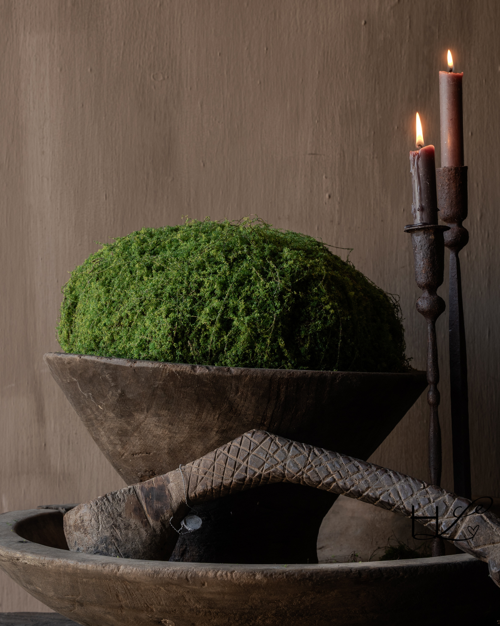 Hoffz houten vijzel / schaal op voet – donker hout-1