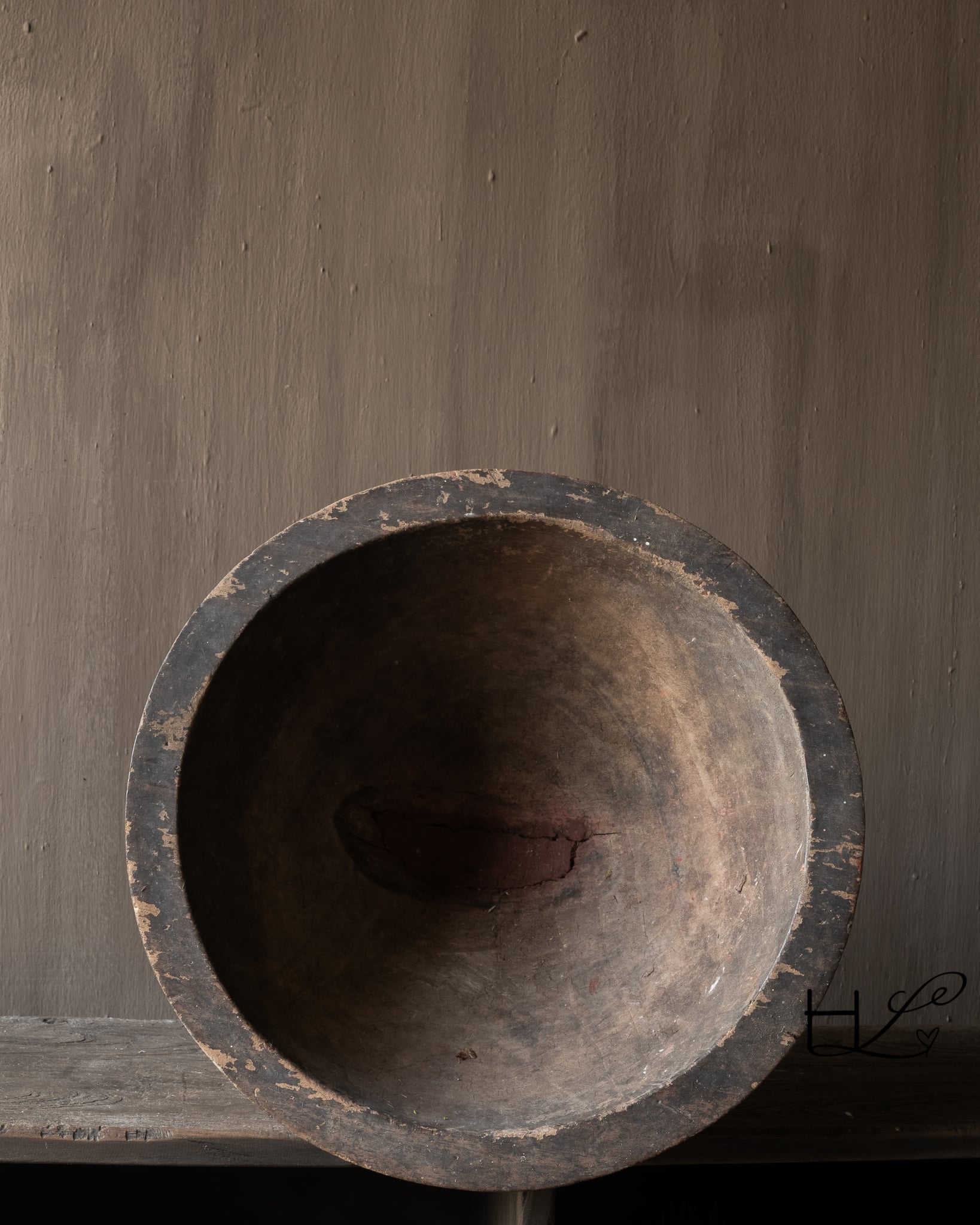 Hoffz houten vijzel / schaal op voet – donker hout-4