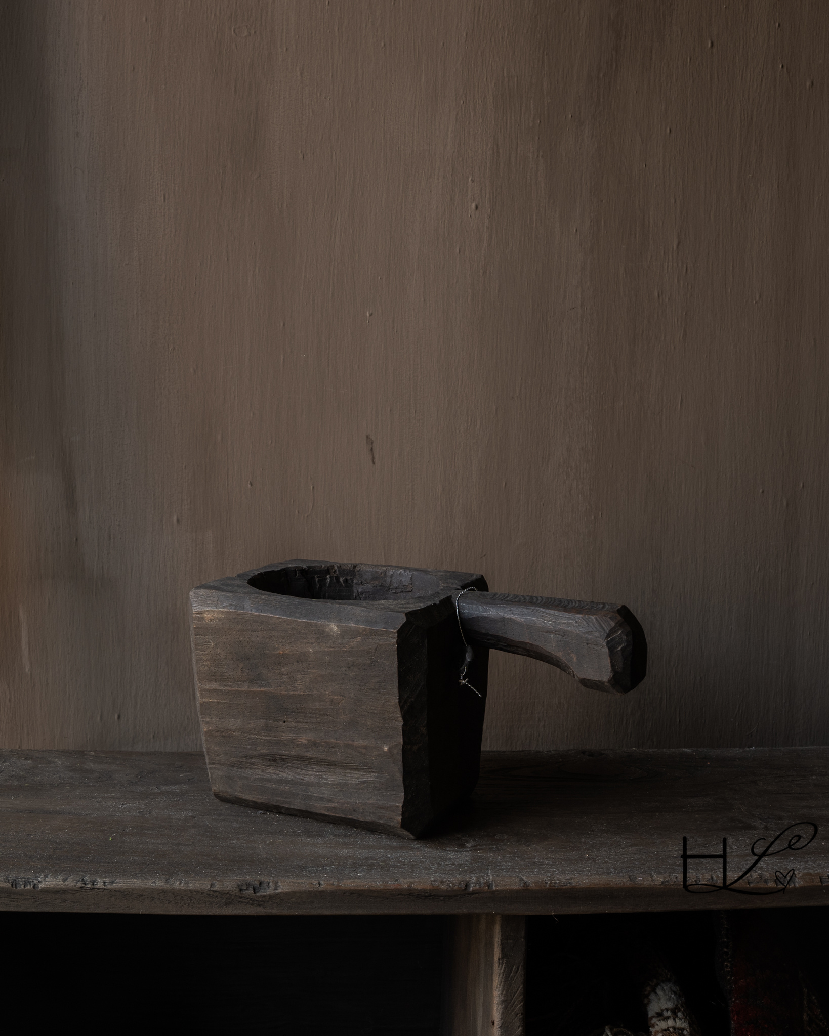 Antieke houten vijzel met handvat – Hoffz, uniek-2