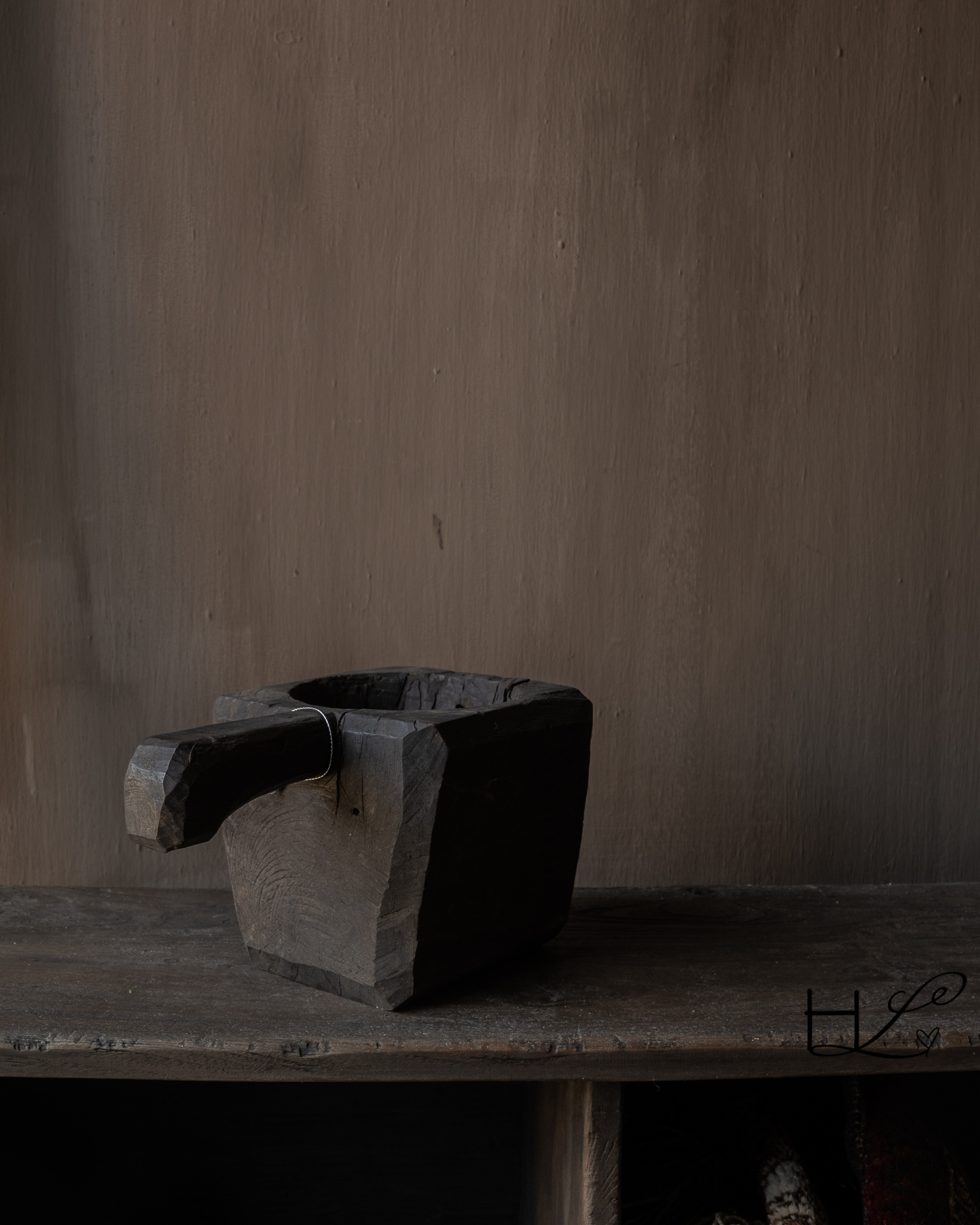 Antieke houten vijzel met handvat – Hoffz, uniek-6