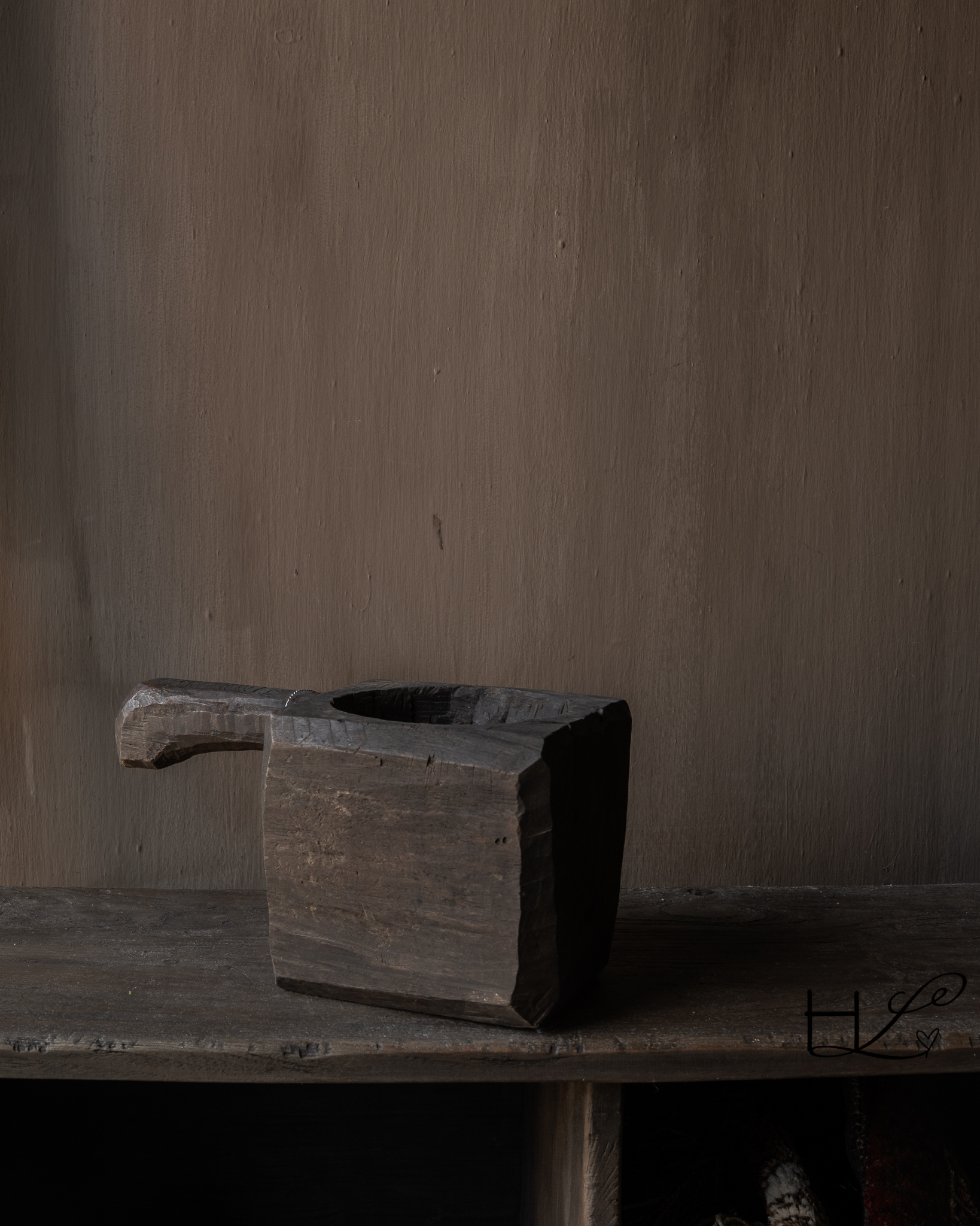 Antieke houten vijzel met handvat – Hoffz, uniek-7