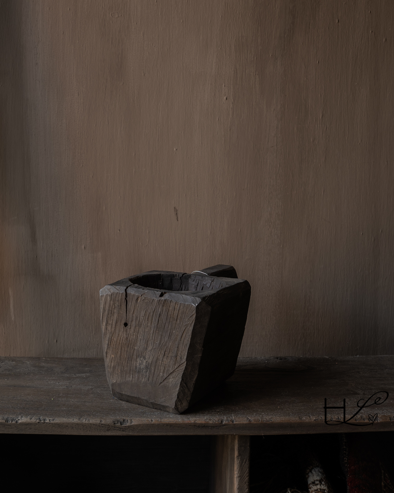 Antieke houten vijzel met handvat – Hoffz, uniek-8