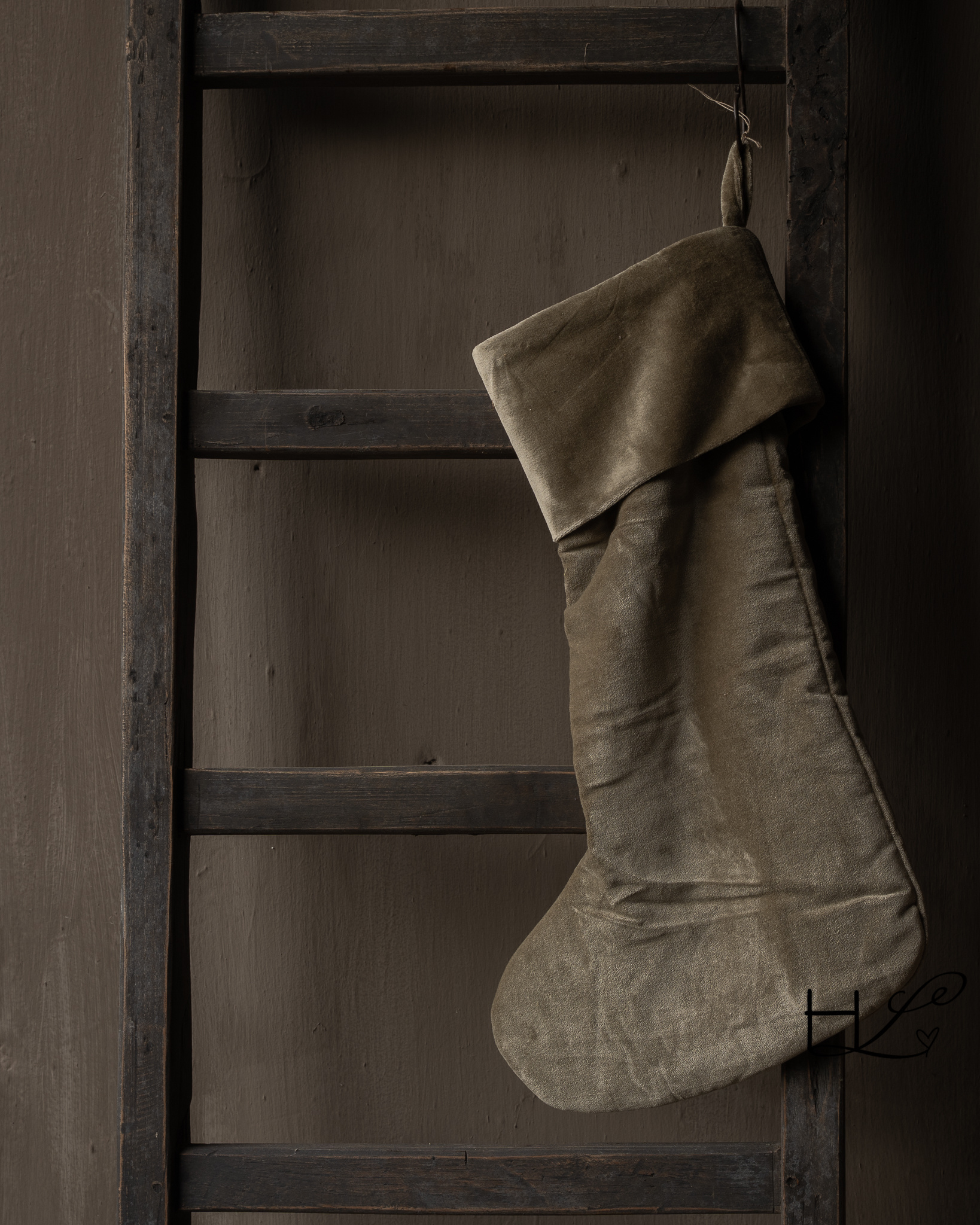 Grey velvet Christmas stocking-1