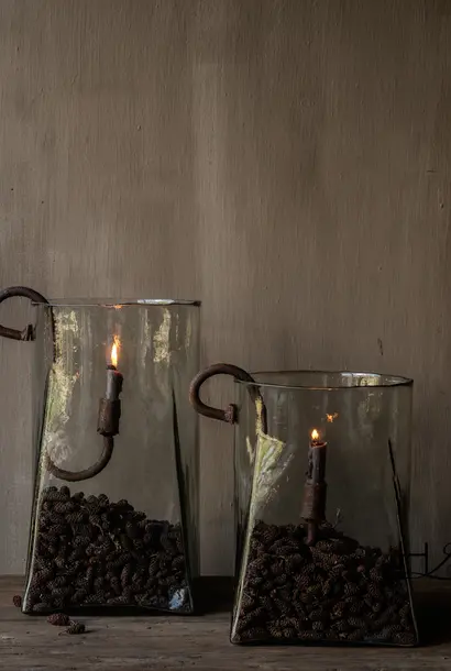 Iron wind lantern hanging candle holder rust | Puur Wonen