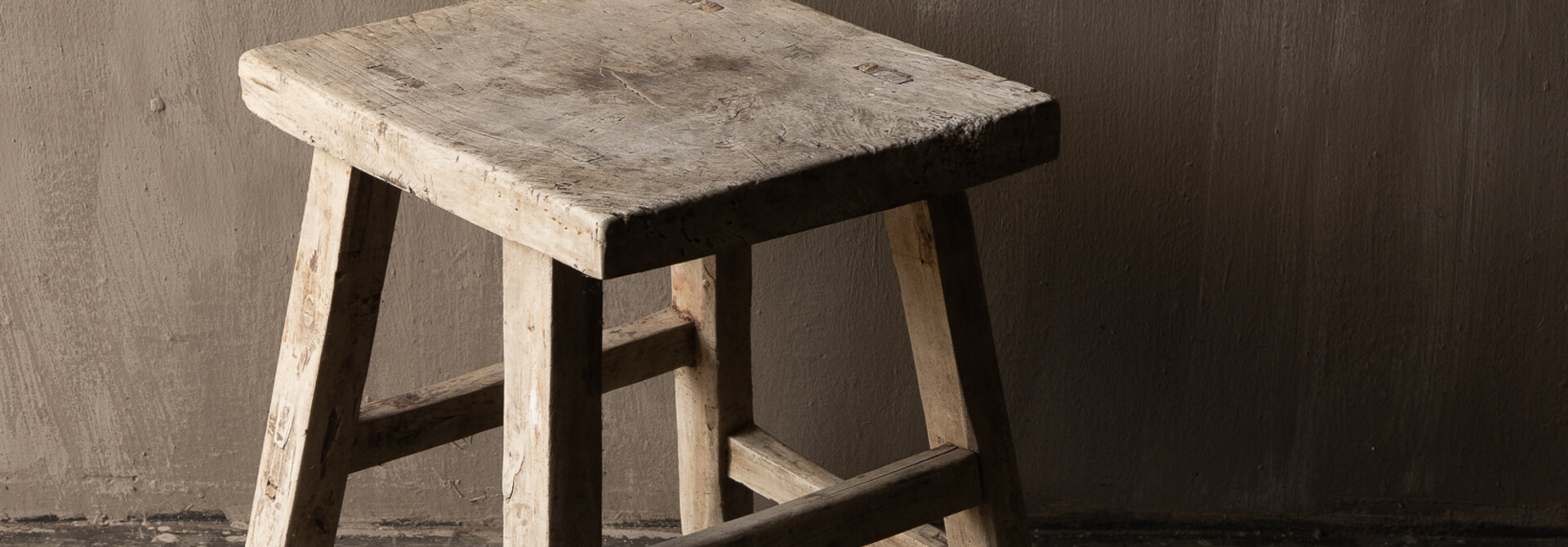 Antique Elmwood stool / small table – old wooden stool