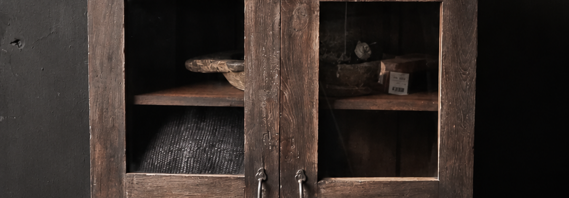 Antique Indian two-door glass cabinet
