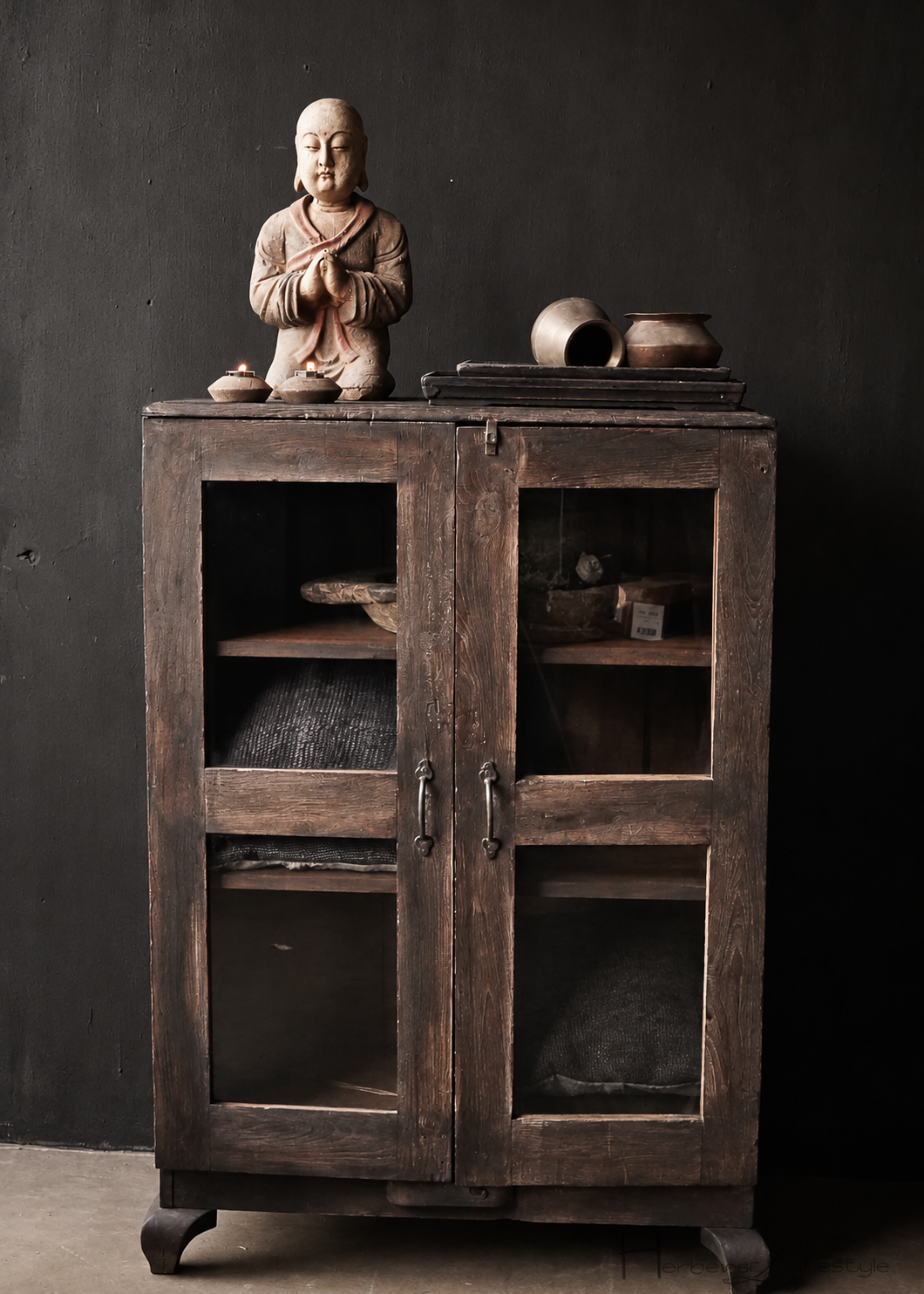 Antique Indian two-door glass cabinet-1