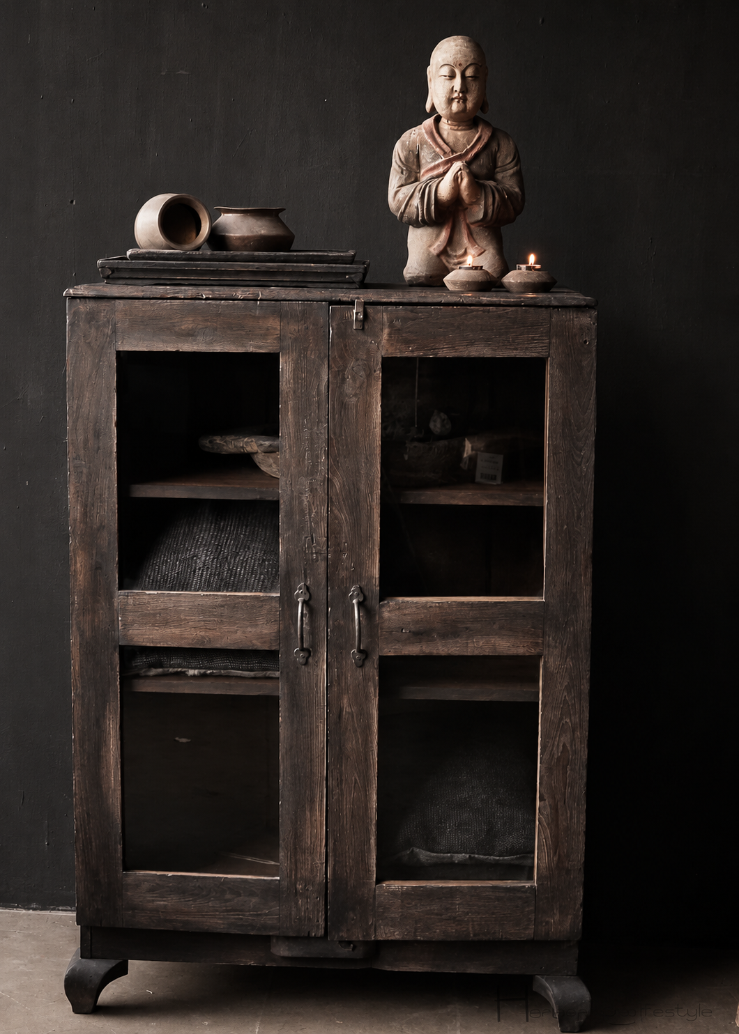Antique Indian two-door glass cabinet-6