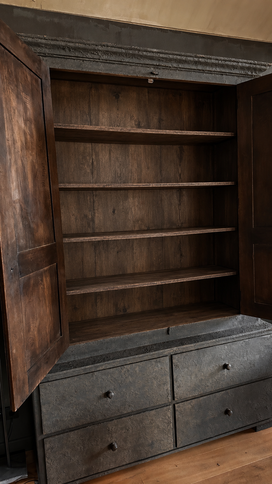 Sturdy dark wooden two-door cabinet-3