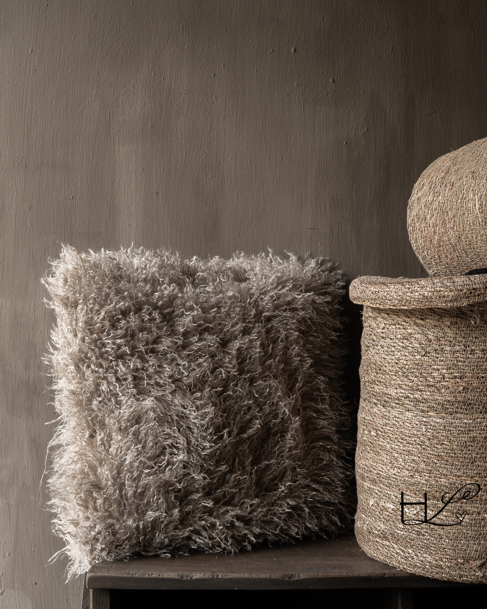 Grey faux fur cushion-2