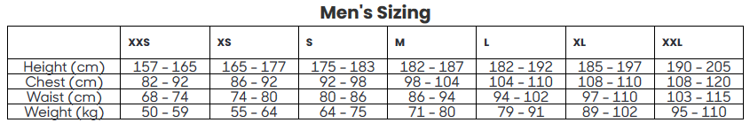 Size table stylish cycling apparel for men Black Sheep Cycling