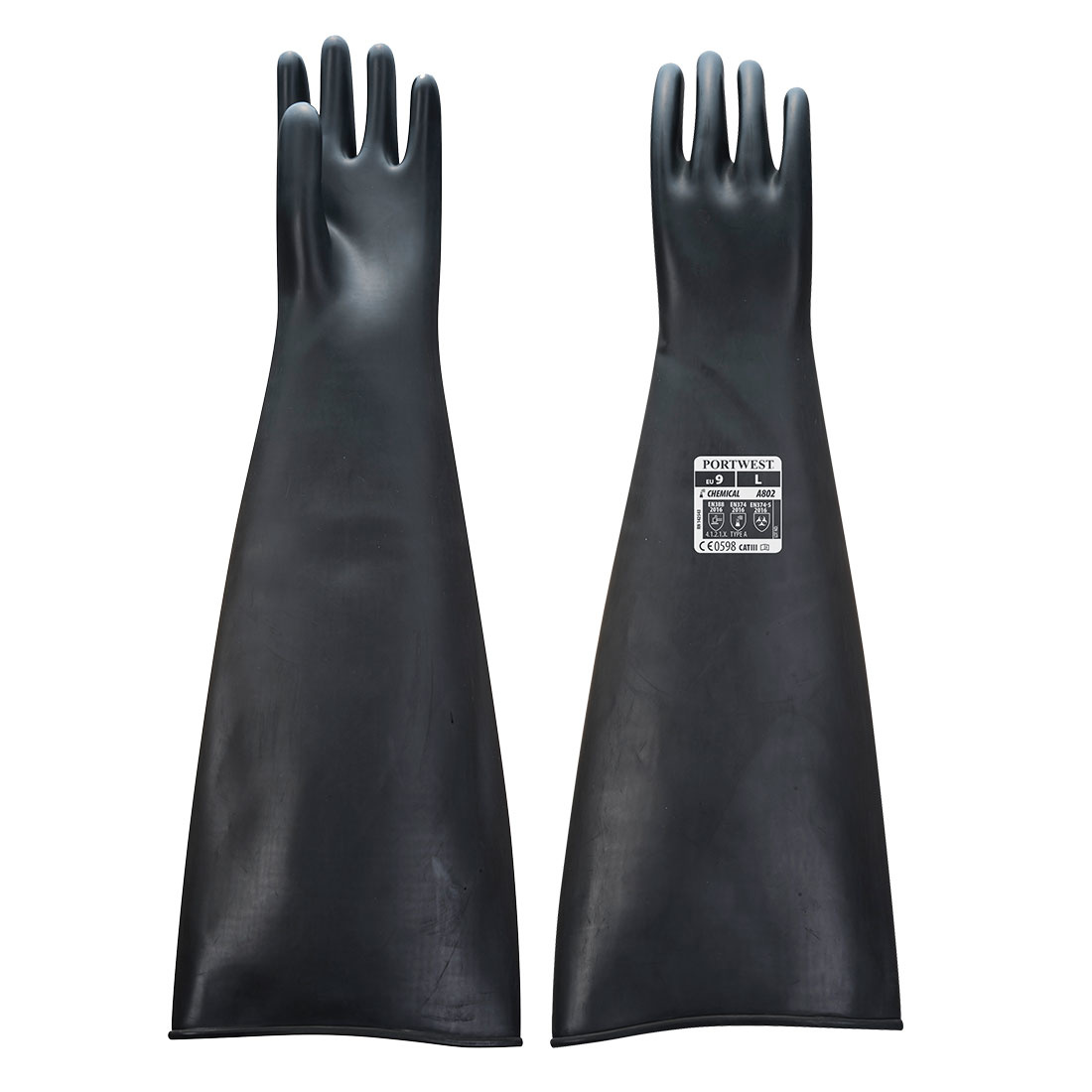 A803 - Zwaargewicht latex-rubberhandschoen 600 mm Zwart