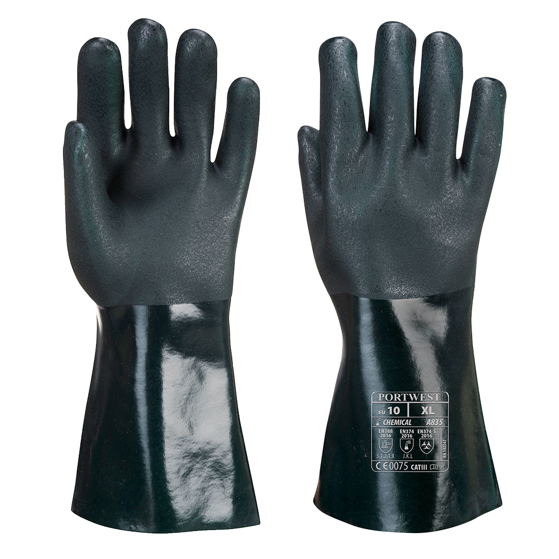 A835 - Dubbel Gedompelde PVC-handschoen 35cm Groen