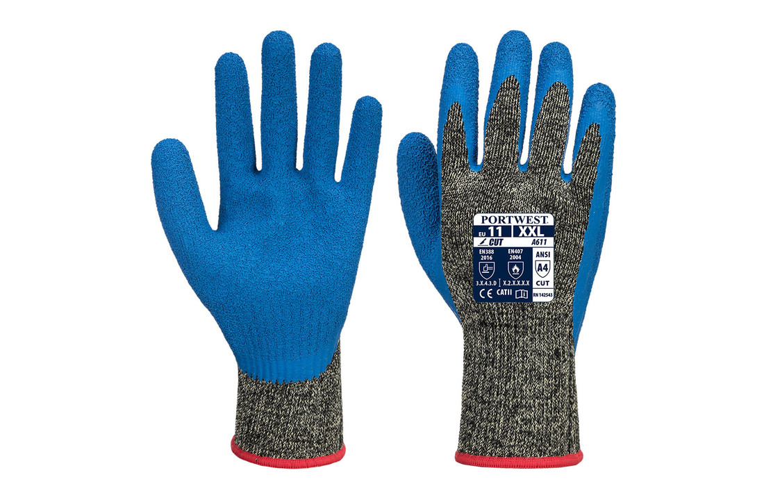 A611 - Snijbestendige Aramide/Latex handschoen Zwart/blauw