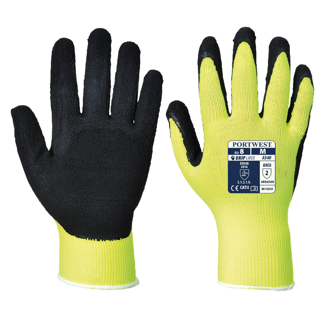 A340 - Hi-Vis Grip Handschoen - Latex Geel