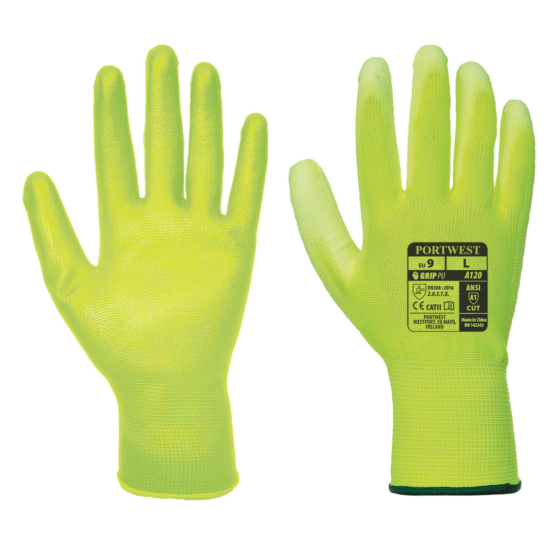 A120 - PU Palm Handschoen Geel