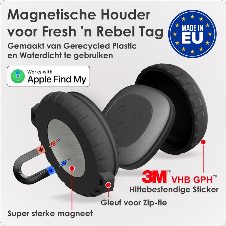 BlueMayim Made in EU Made IN EU Apple Airtag Magneet Houder Waterbestendig Met Zip Tie & 3M VHB Sticker