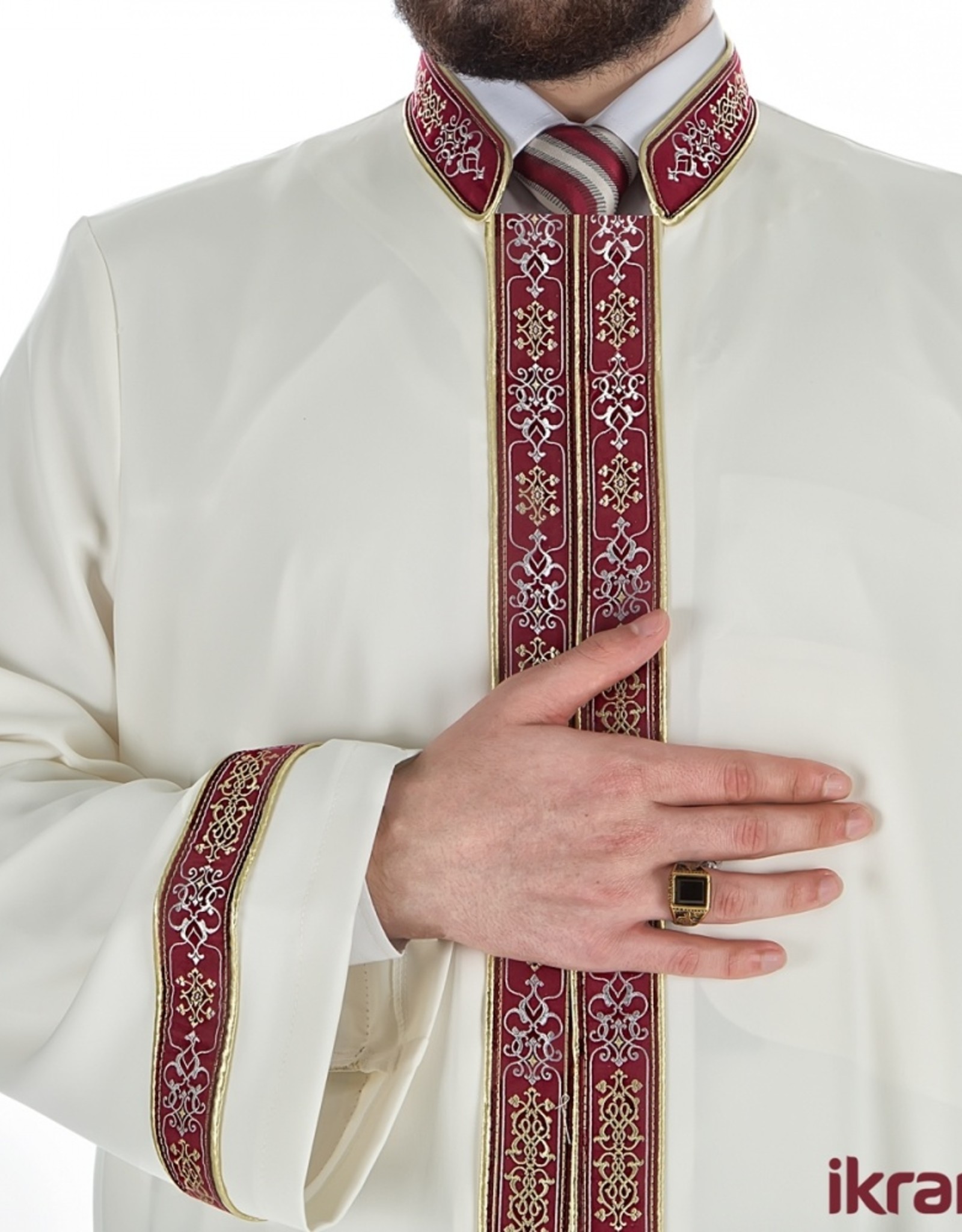 Ikranur Efser Bordo Cizgili Cubbe Krem