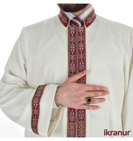 Ikranur Efser Bordo Cizgili Cubbe Krem