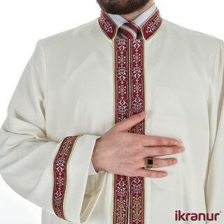 Ikranur Efser Bordo Cizgili Cubbe Krem