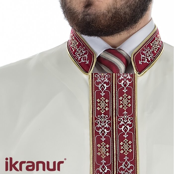 Ikranur Efser Bordo Cizgili Cubbe Krem
