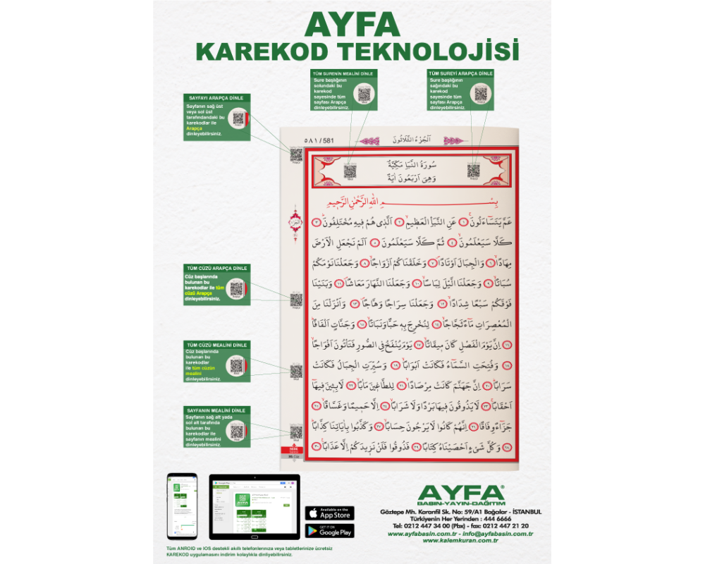 AYFA HDV Baskılı Kur'anı Kerim Orta Boy Mavi Renk