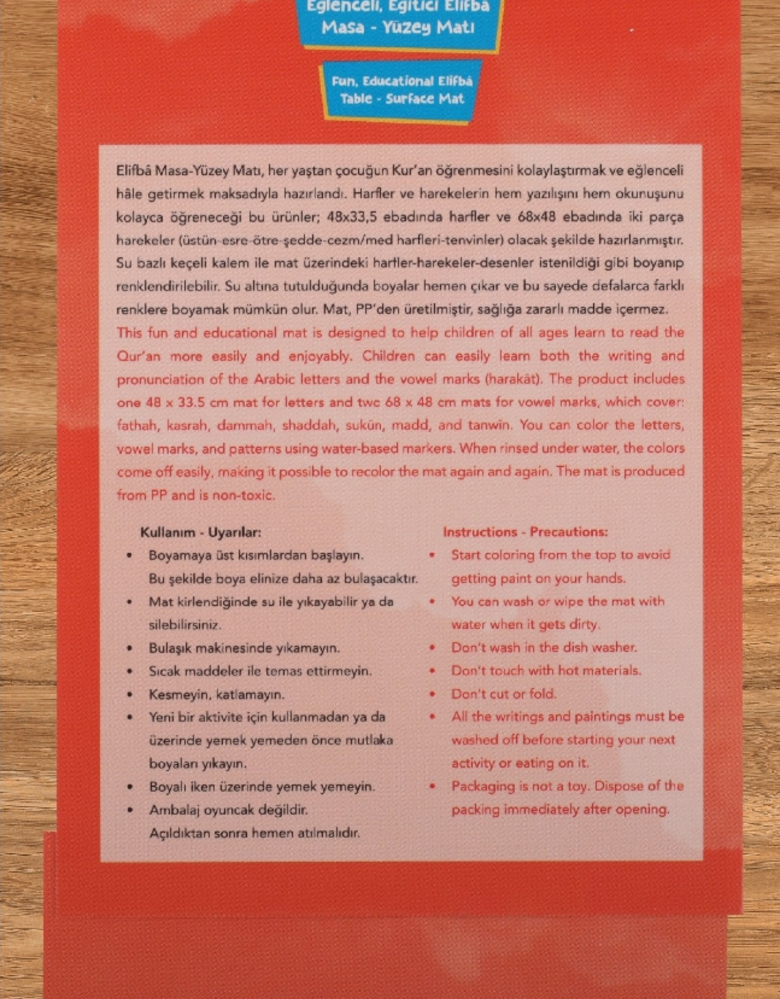 Yikanabilir Elifba Masa Mati 33*48