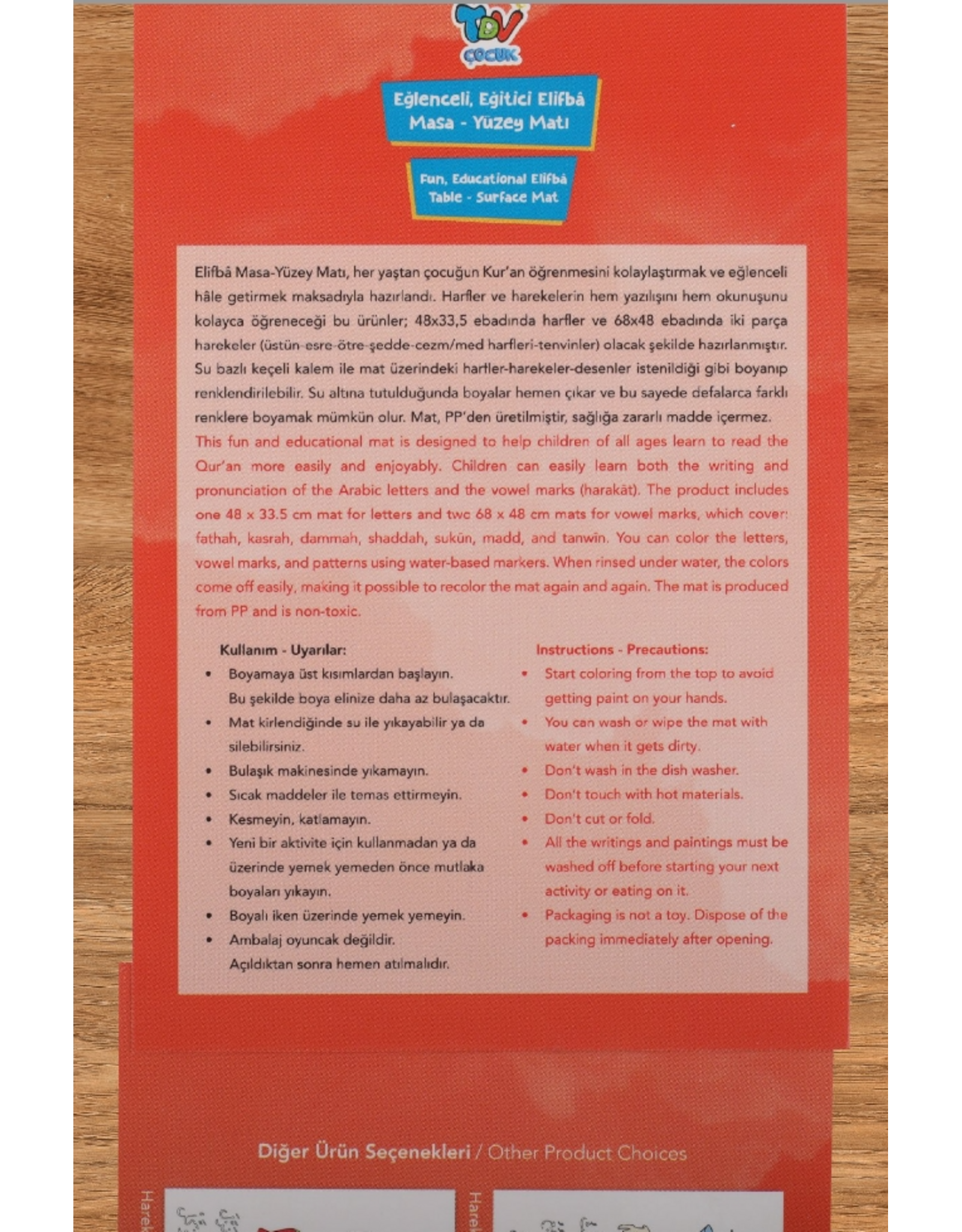 Yikanabilir Elifba Masa Mati 33*48