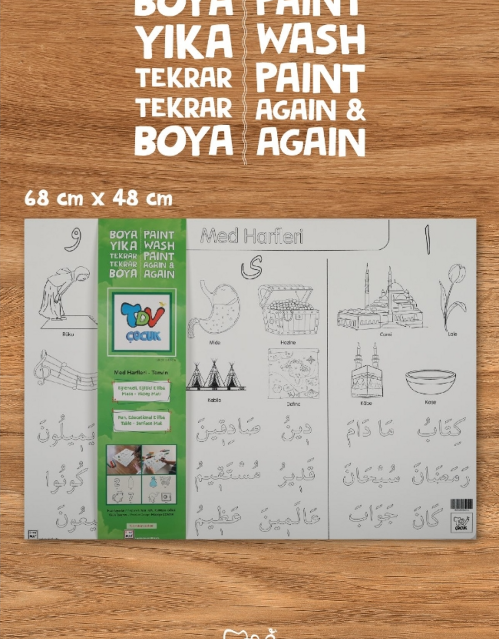 Yıkanabilir Elifba Med Harfleri Tenvin 48*68