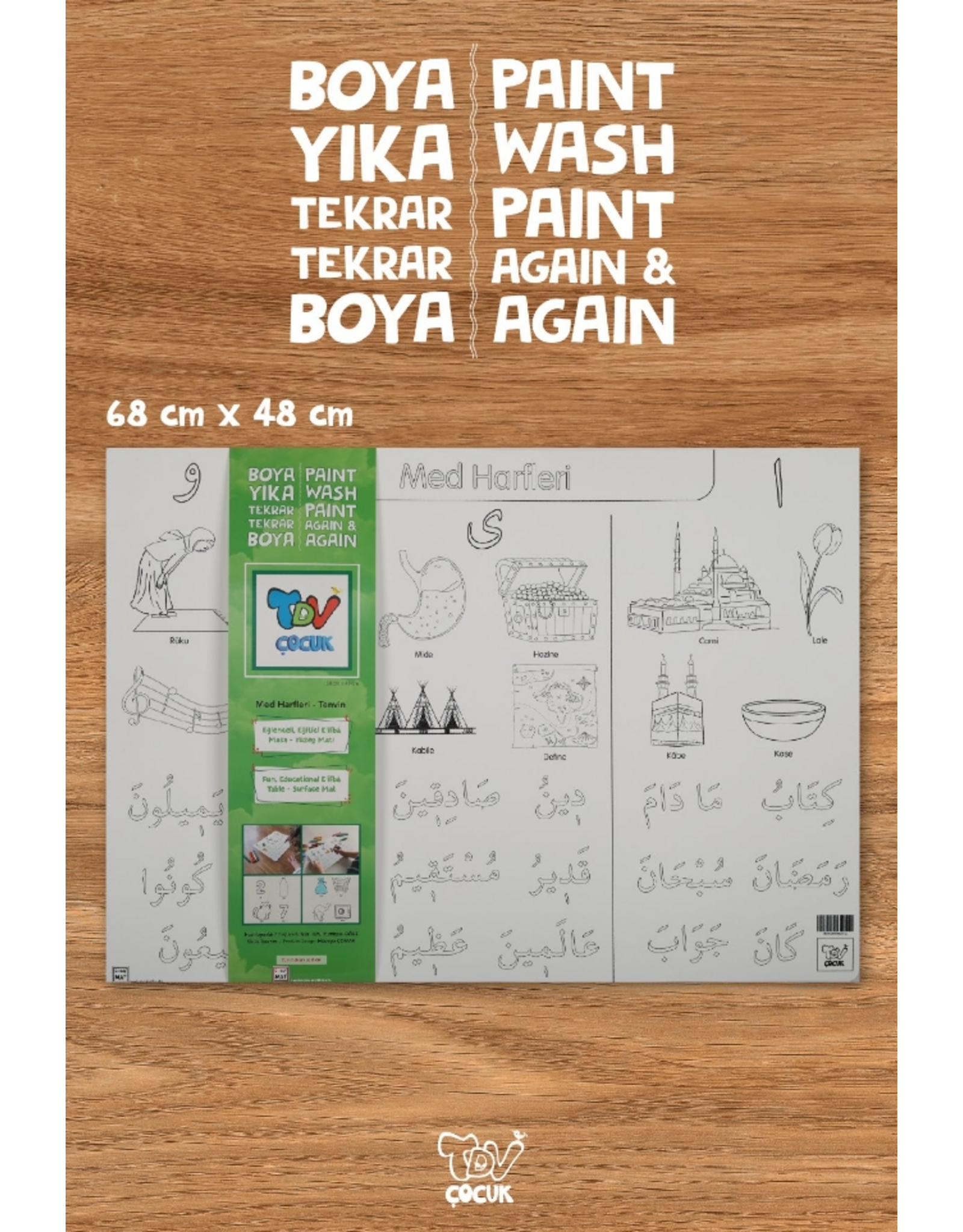 Yıkanabilir Elifba Med Harfleri Tenvin 48*68