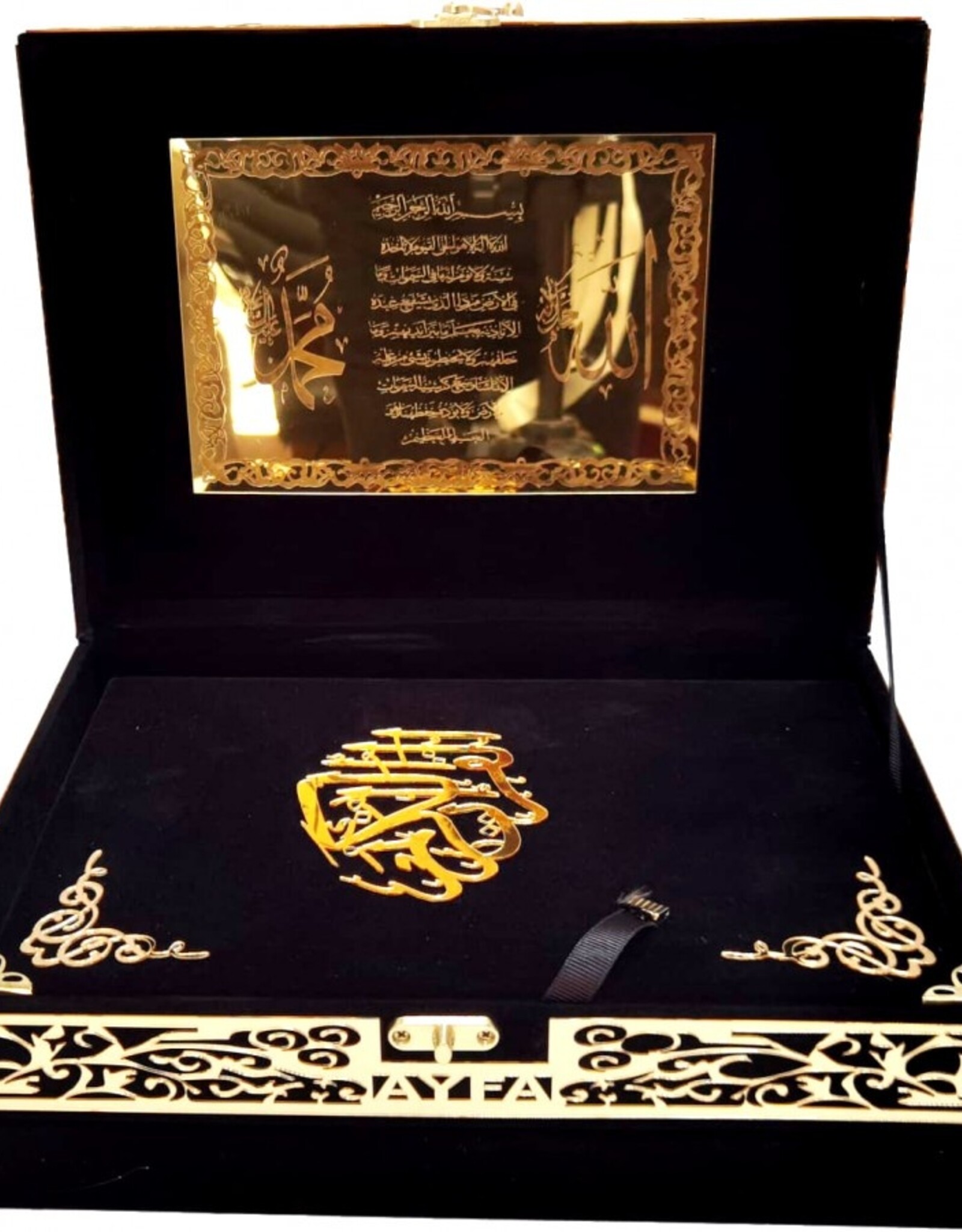 Plaketli Kadife Bayrakli Kuràn-i Kerim Siyah