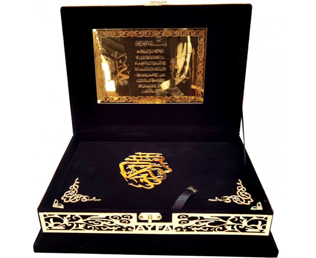Plaketli Kadife Bayrakli Kuràn-i Kerim Siyah