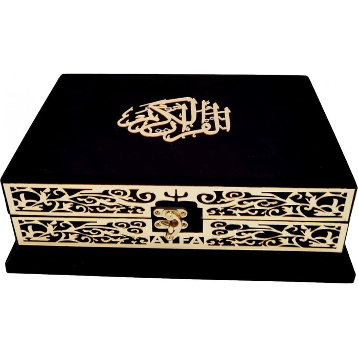 Plaketli Kadife Bayrakli Kuràn-i Kerim Siyah