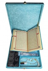 Plaketli Kadife Bayrakli Kuràn-i Kerim Turkuaz Mavisi