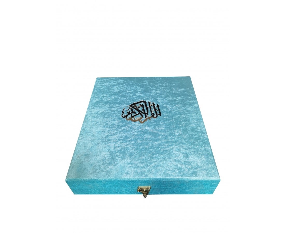 Plaketli Kadife Bayrakli Kuràn-i Kerim Turkuaz Mavisi