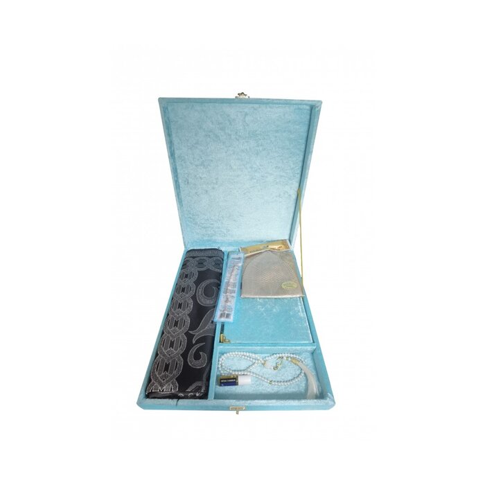 Plaketli Kadife Bayrakli Kuràn-i Kerim Turkuaz Mavisi