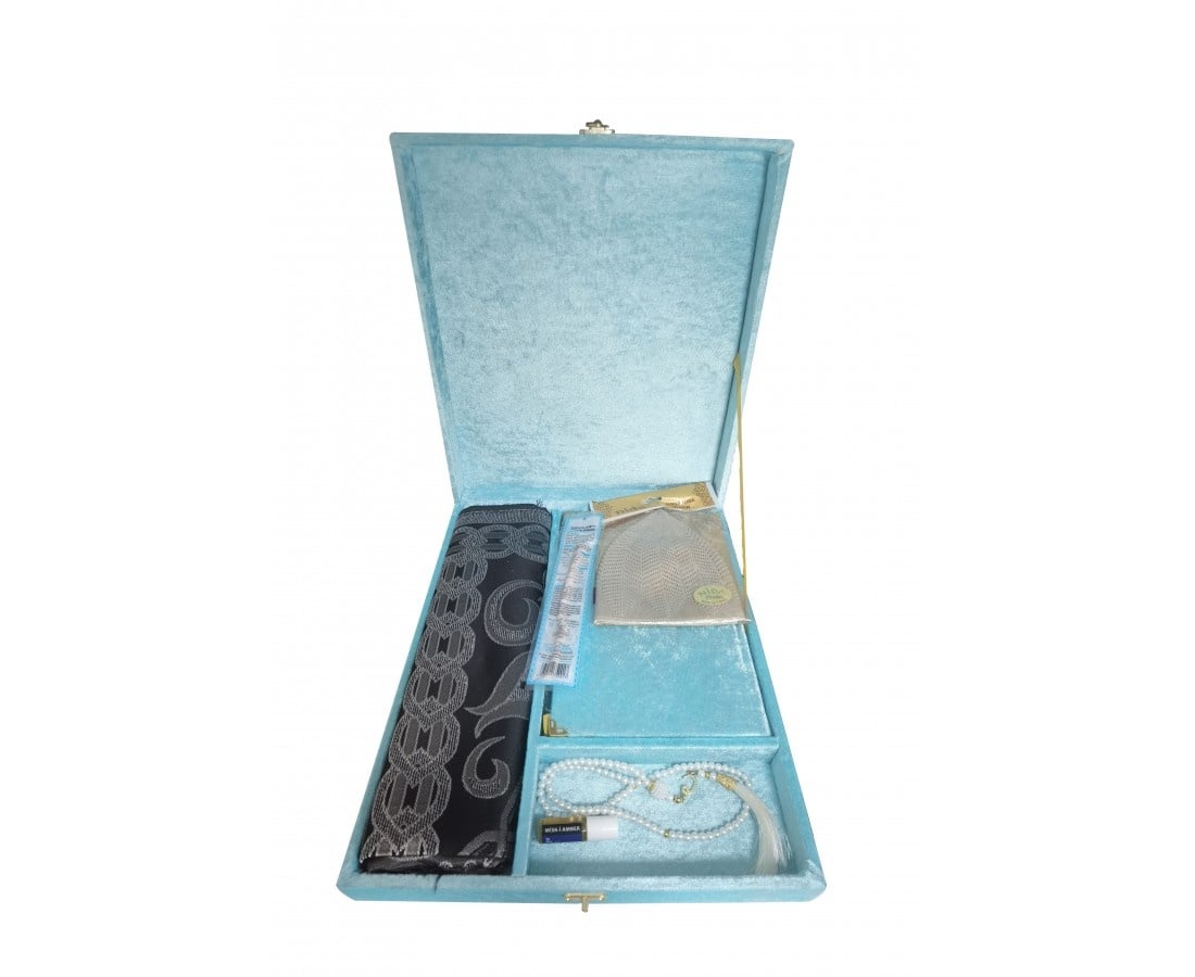 Plaketli Kadife Bayrakli Kuràn-i Kerim Turkuaz Mavisi