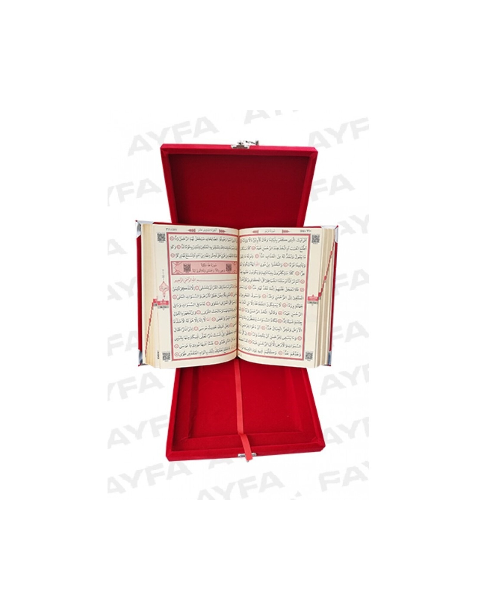 Plaketli Kadife Bayrakli Kuràn-i Kerim Kirmizi