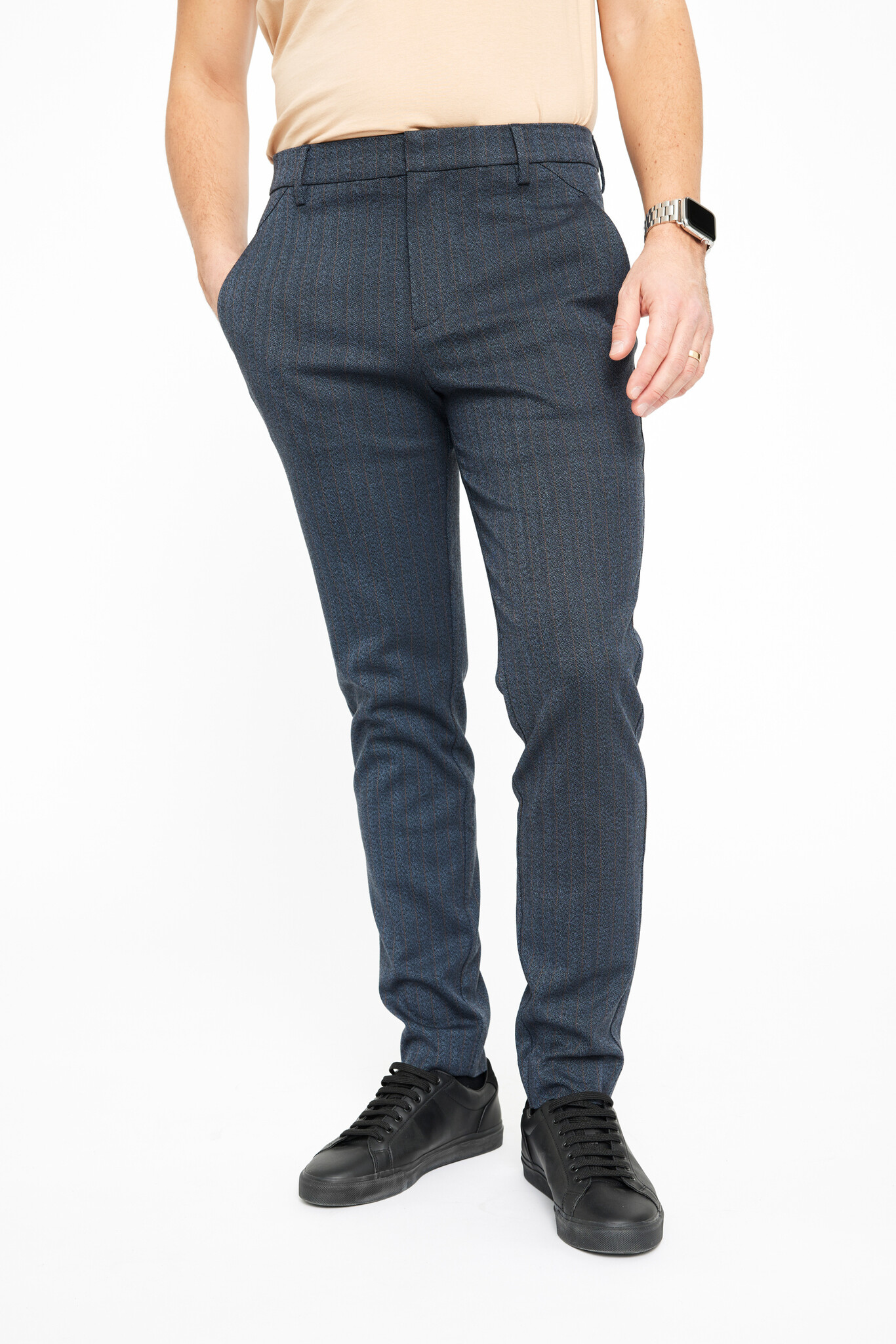 Plain Broek Plain JOSH 834 BLUE BROWN HERRINGBONE