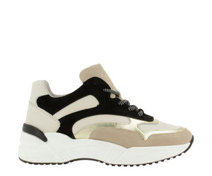 Beige suède dad sneakers met panterprint - Dames | MANFIELD