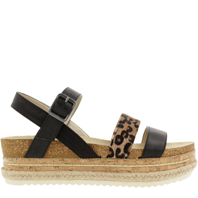 Sandale Schwarz mit Leoprint 886033F1S_BLCKTD